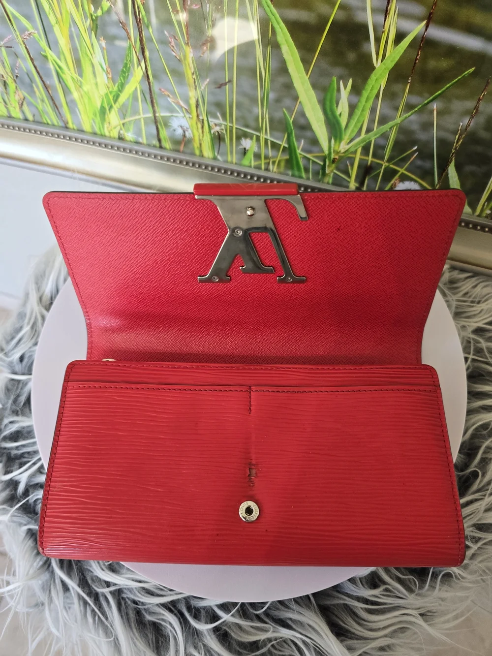 Louis Vuitton Coquelicot Red Epi Leather Louise Long Flap Wallet LV Logo